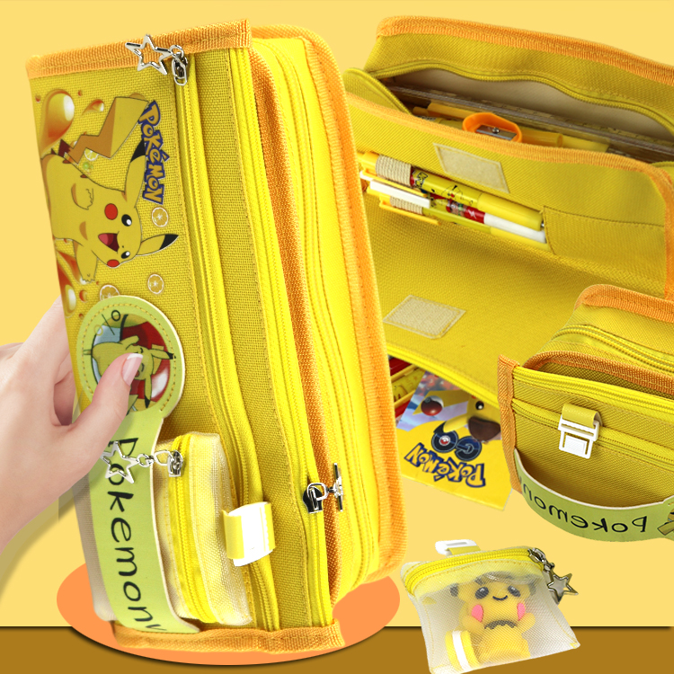 卡通动漫宠物小精灵皮卡丘大容量笔袋四层帆布中小学生文具铅笔盒