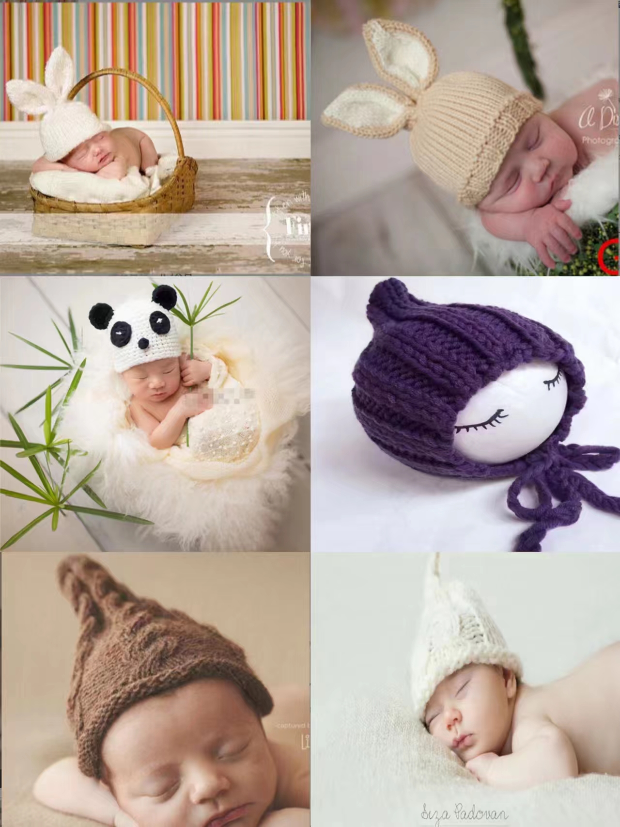 儿童摄影服装宝宝照相帽子 棉材质满月内婴儿奶嘴帽卡通毛线帽