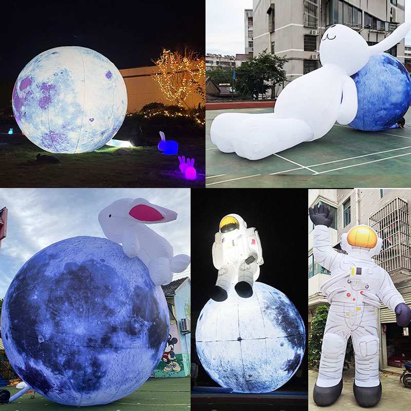 大型充气月球气模宇航员登月发光星球模型中秋节月兔玉兔商场美陈