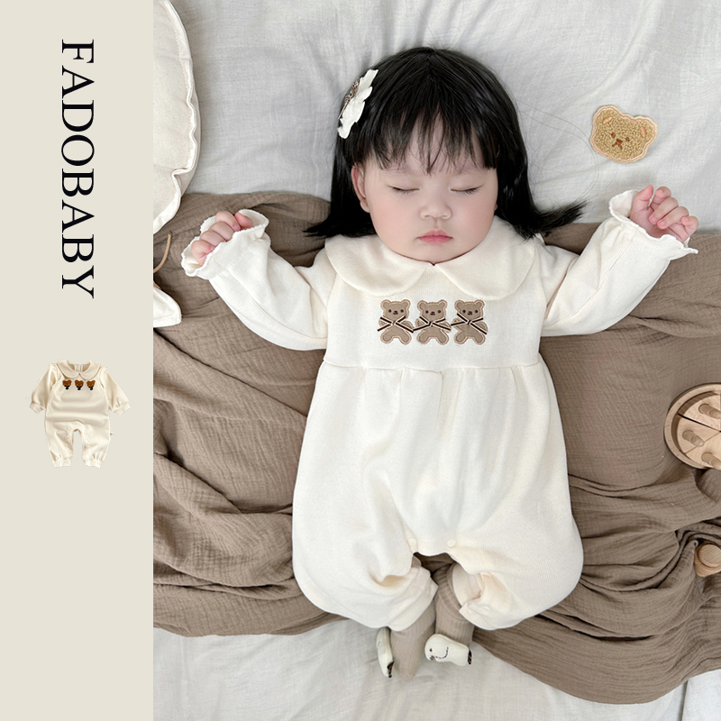 2024春装新款韩版婴儿可爱小熊连体衣男女宝宝洋气棉质爬服外出服