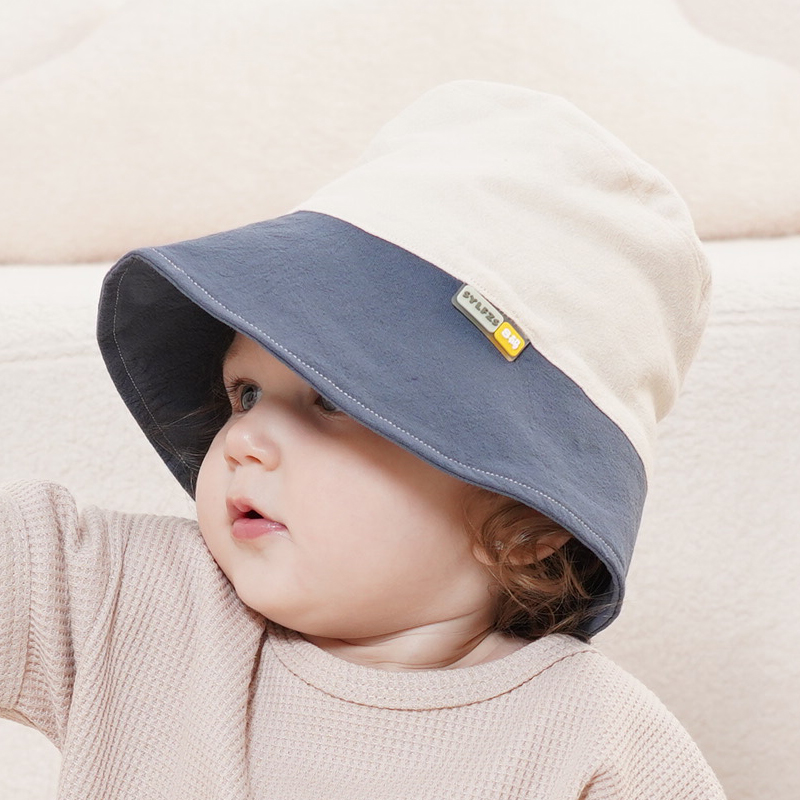 韩国进口婴儿帽子春秋纯棉儿童大帽檐遮阳帽小月龄宝宝平顶渔夫帽