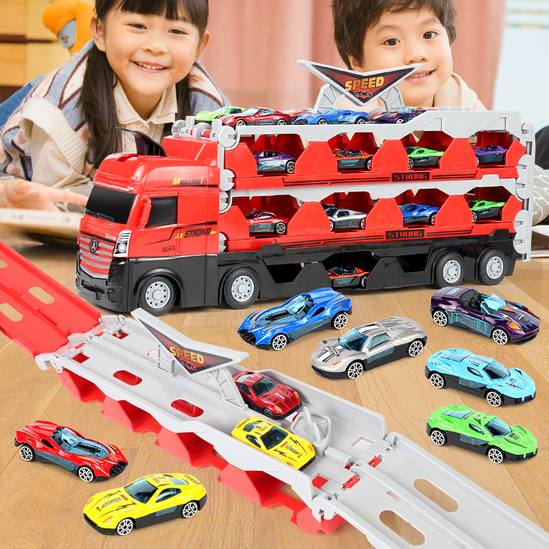 合收纳货柜工程车形变大卡车金儿童智轨道弹益980射汽车6男孩玩具