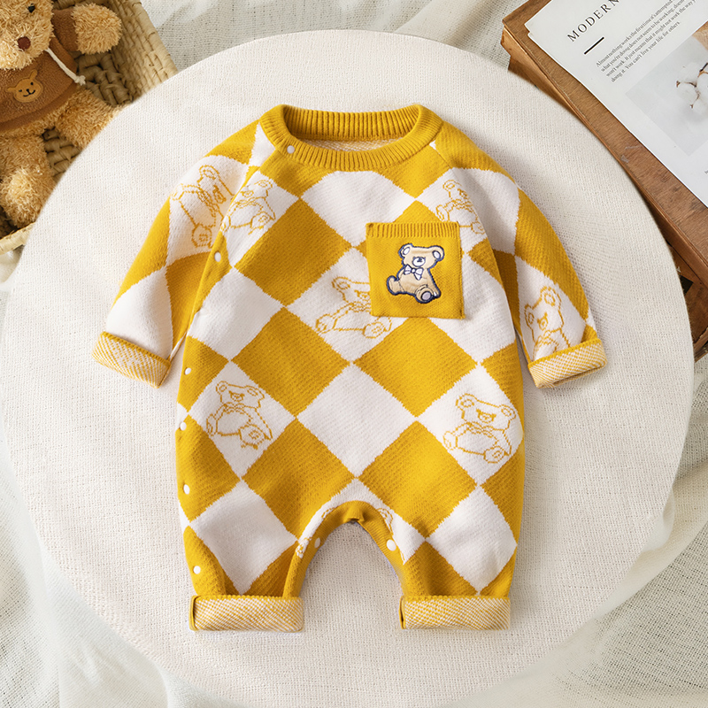 刚出生宝宝秋冬针织连体衣超可爱新生儿纯棉衣服保暖加厚婴儿毛衣
