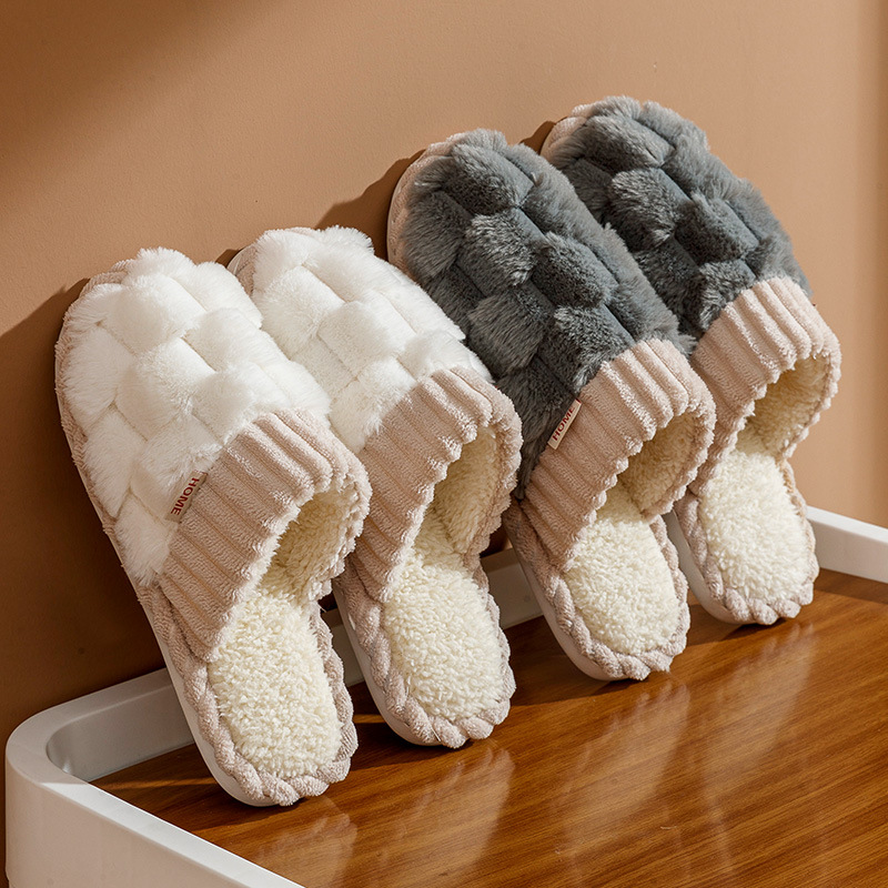 棉拖鞋女冬季室内家居家用美容院待客情侣保暖毛绒棉鞋包跟月子男