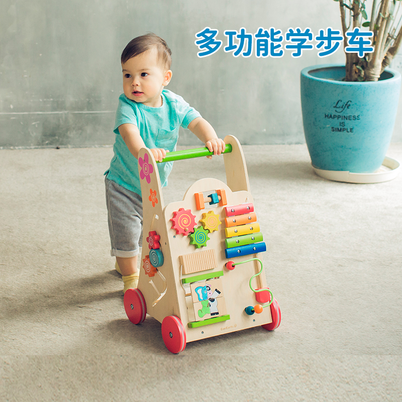 EverEarth婴儿手推学步车多功能学走路平衡木质益智玩具6-18个月