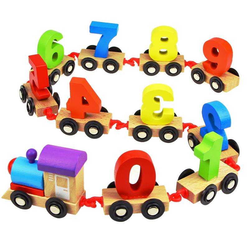 新品木制b早教1-2-3岁4益智数字小火车玩具宝宝拼装积木男女孩智