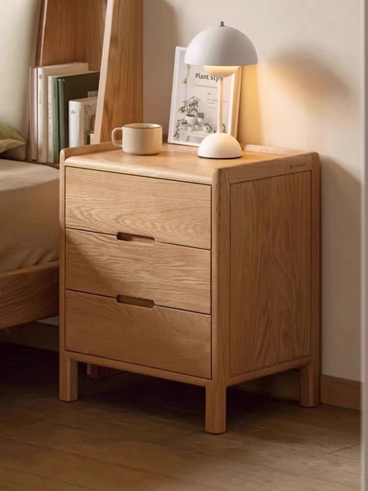 厂家直销实木床头柜北欧卧室收纳柜现代简约储物柜橡木三抽床边柜