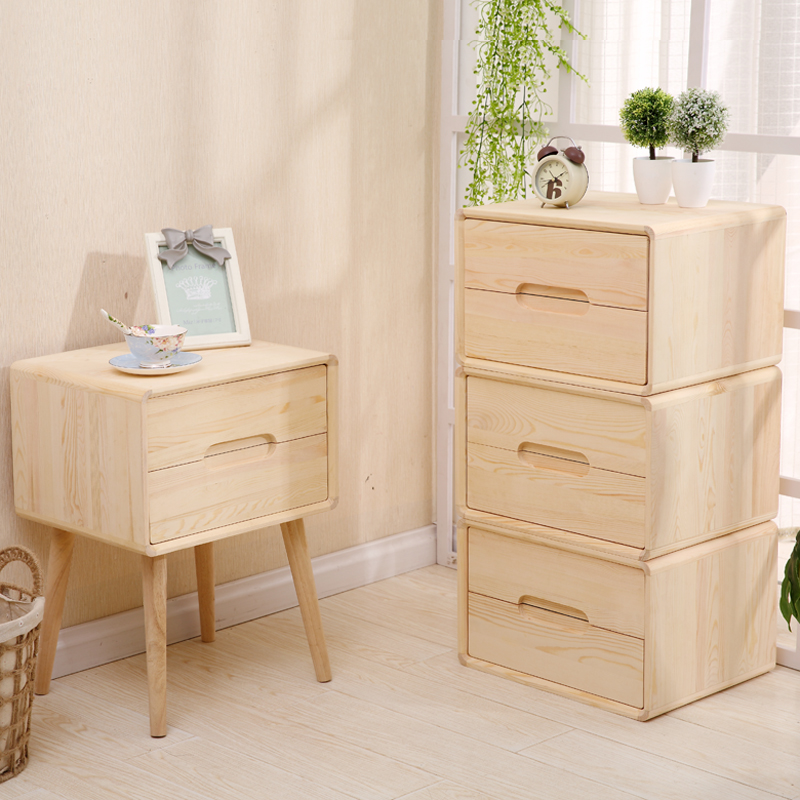 北欧式床头柜 简约现代 实木边柜储物卧室二斗柜边角柜简易储物柜