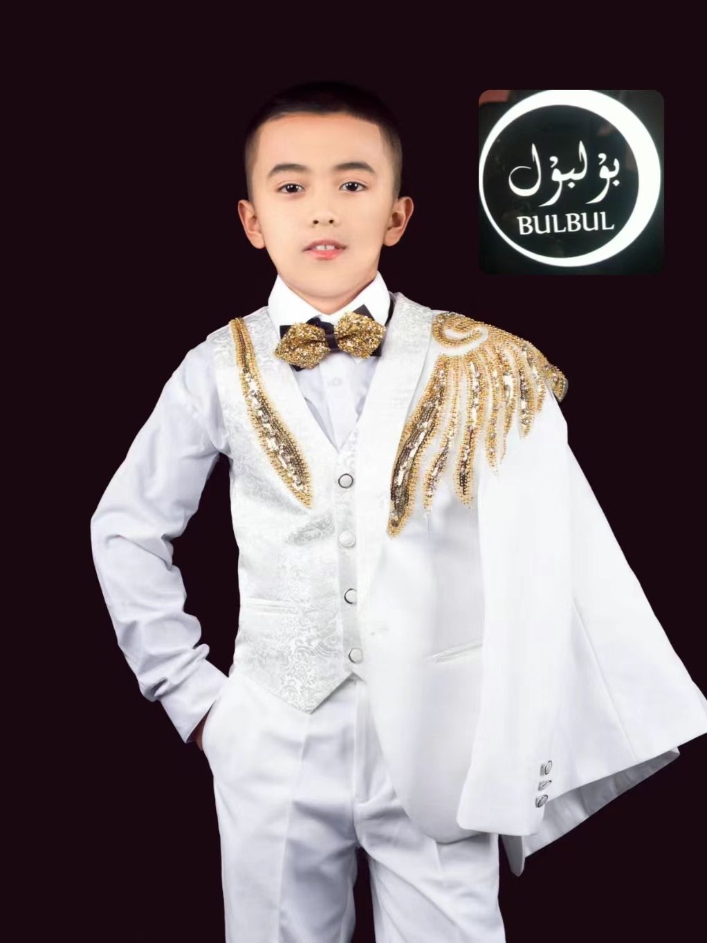 新疆特色儿童演出服维吾尔族男孩割礼服五件套西装