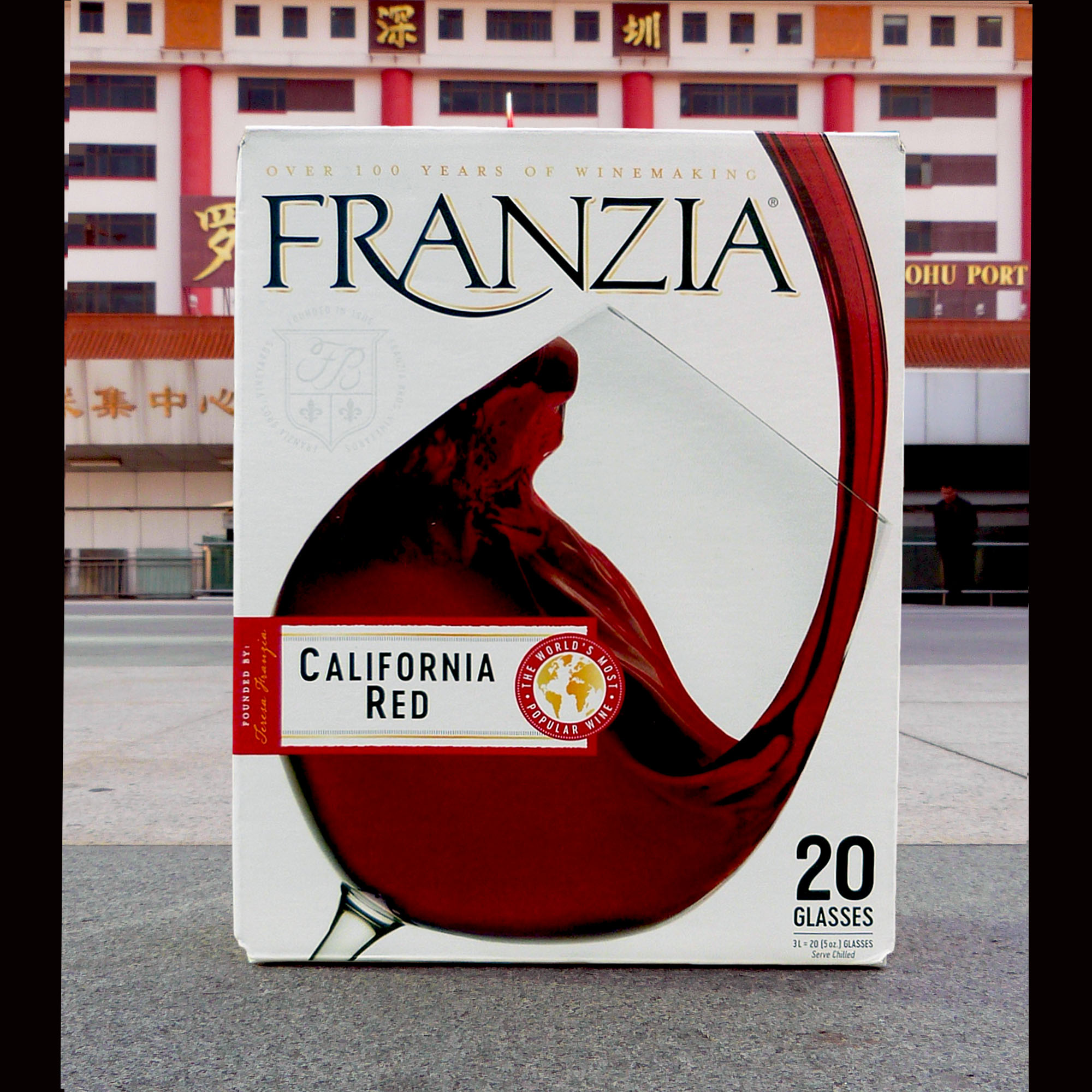 美国franzia红酒风时亚红酒3L芳丝雅盒装红酒单杯红酒袋装红酒