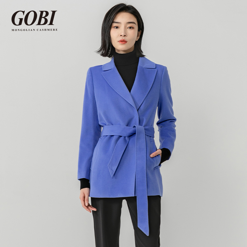 Gobi戈壁2022年新款羊绒保暖修身女士系带短款年轻款大衣外套