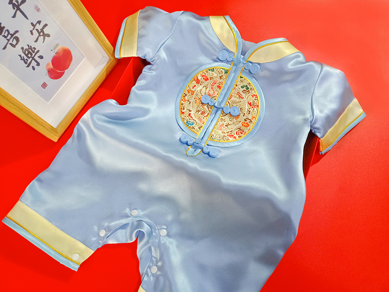 周岁礼服男宝夏季新生儿满月百日宴真丝连体服婴儿中式抓周套装