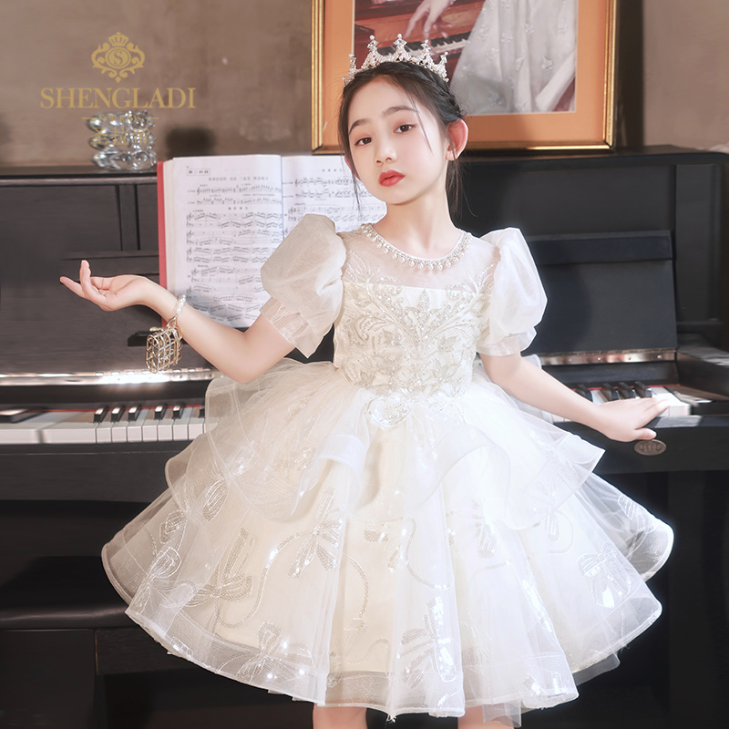 新款儿童礼服公主裙洋气高端花童婚礼女童钢琴演奏主持人走秀演出