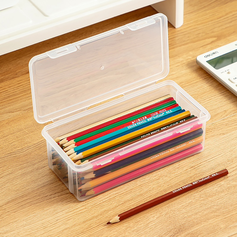 铅笔收纳盒透明文具盒塑料儿童桌面笔筒装彩铅蜡笔彩色笔袋马克笔