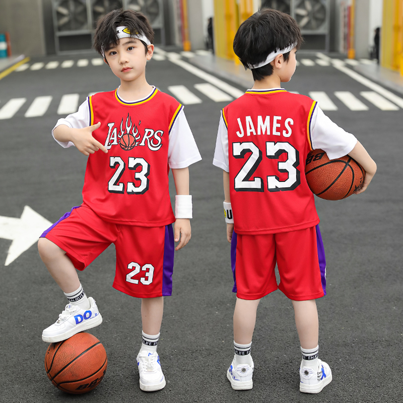 男童篮球服套装夏季速干儿童23号短袖球衣湖人队詹姆斯运动训练服