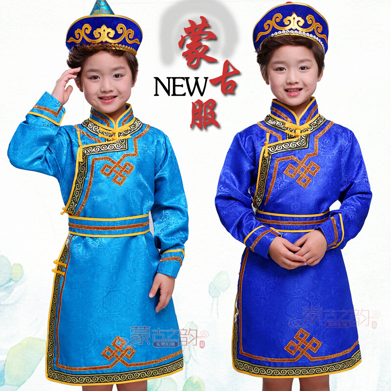 男孩蒙古袍儿童蒙古族日常生活装长袖手工男童蒙古族演出舞蹈服饰