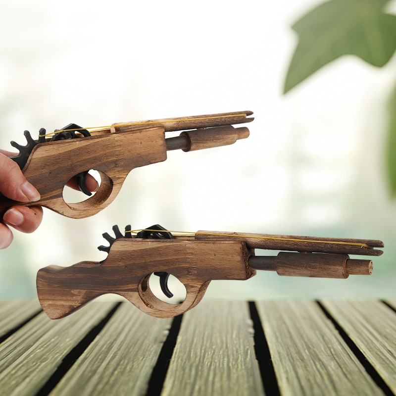 休闲玩具仿真手枪橡皮筋木枪木质儿童户外传统玩具演出道具工艺品
