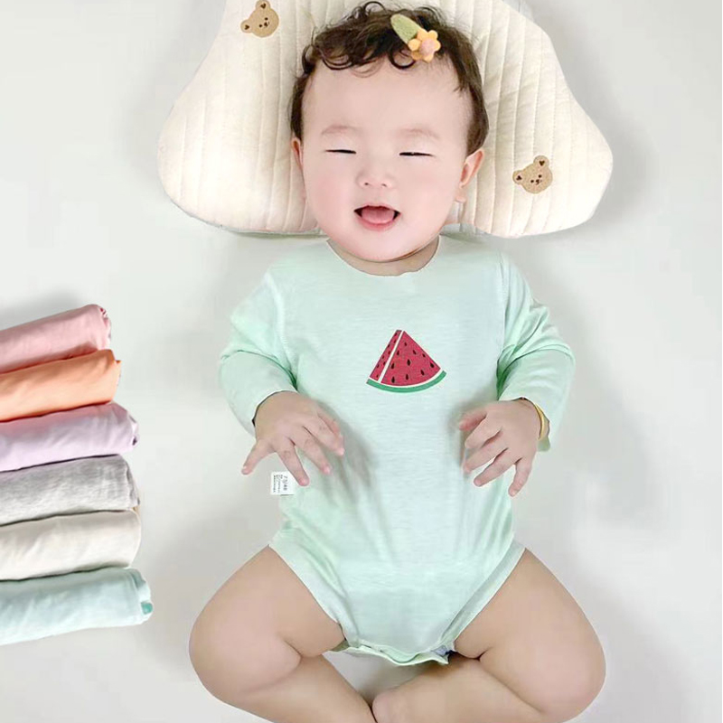 婴儿包屁衣夏季宝宝莫代尔长袖睡衣新生儿三角哈衣婴幼儿连体衣薄