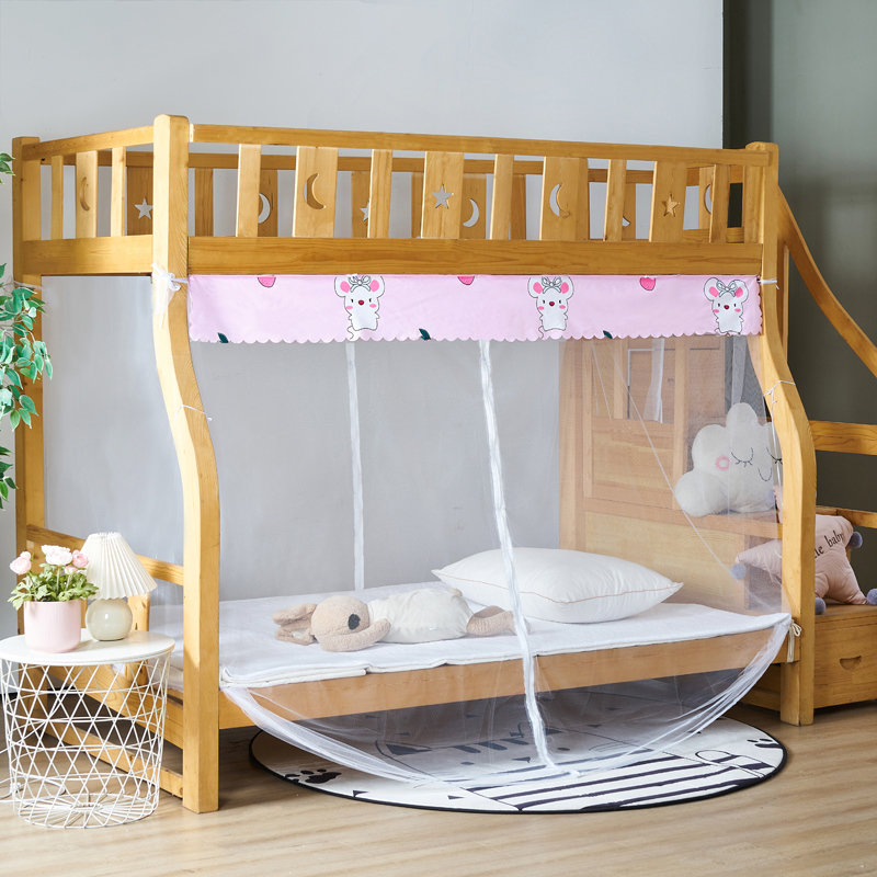 子母床蚊帐下铺专用儿童梯形高低双层床家用加密防尘拉链双开门
