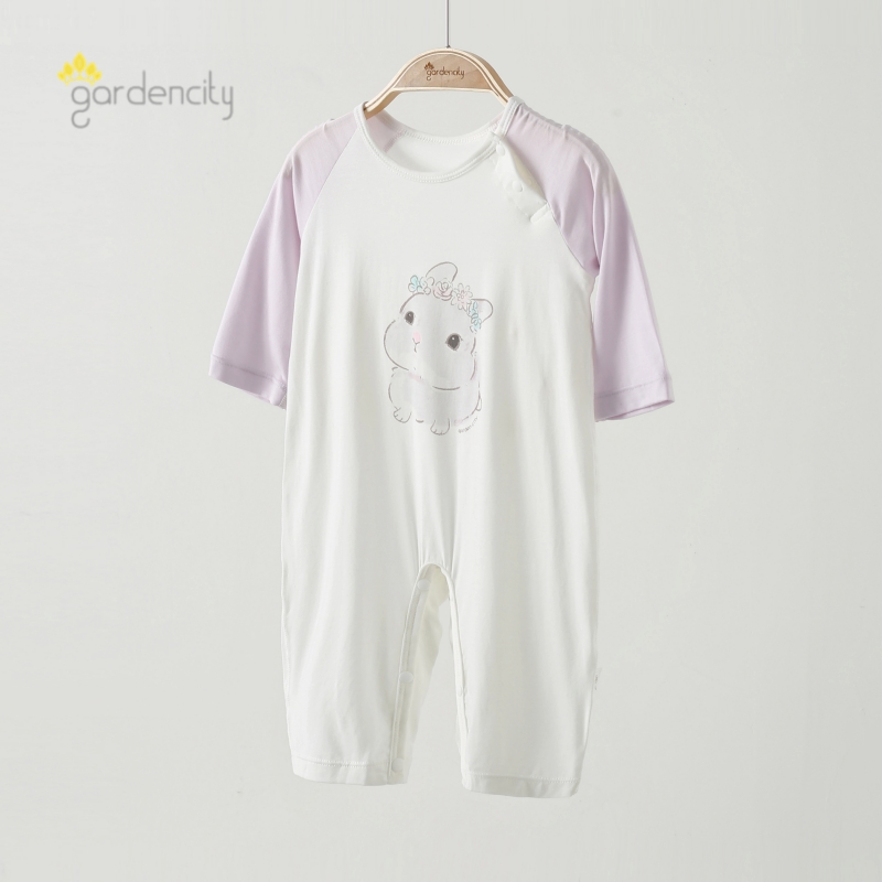 婴儿连体衣夏季薄款兰精莫代尔零碳小兔女宝宝家居服睡衣长袖哈衣