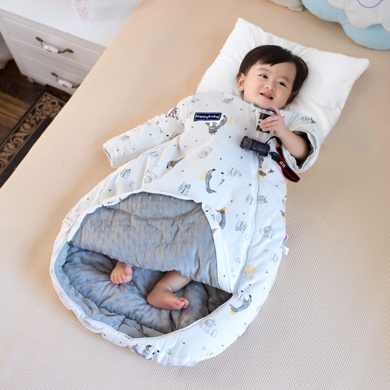 婴儿睡袋秋冬夹棉宝宝长袖加厚睡衣新生儿拉链式多功能防踢被通用