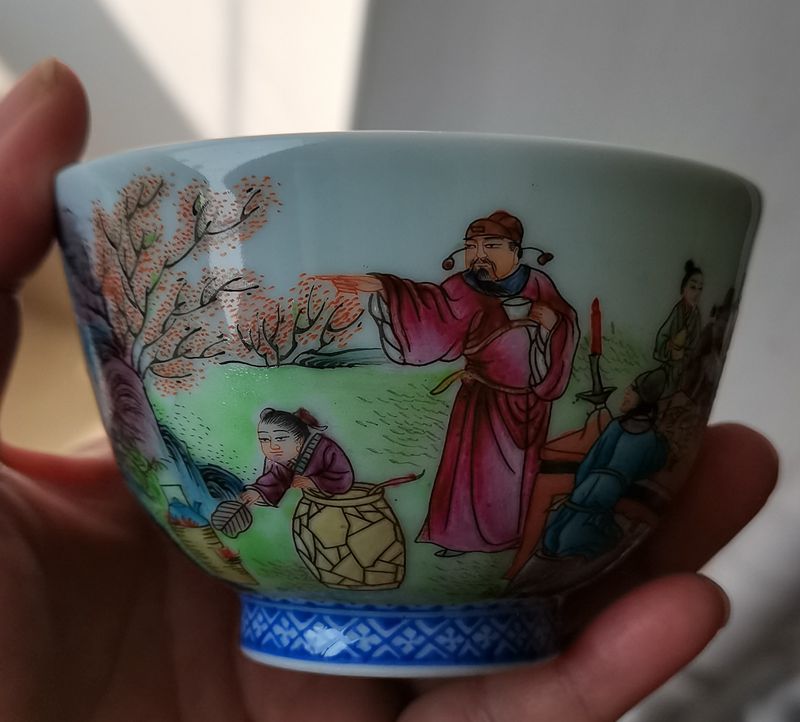 景德镇陶瓷茶杯手绘粉彩人物桃园居士主人杯