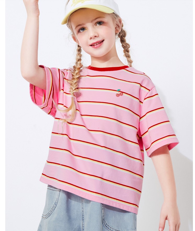 童装儿童t恤女童短袖新款夏装大童条纹打底衫纯棉体恤潮
