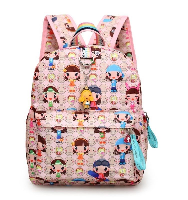 日本儿童粉笑脸书包原宿娃娃双肩包卡通中童可爱背包女休闲旅游包