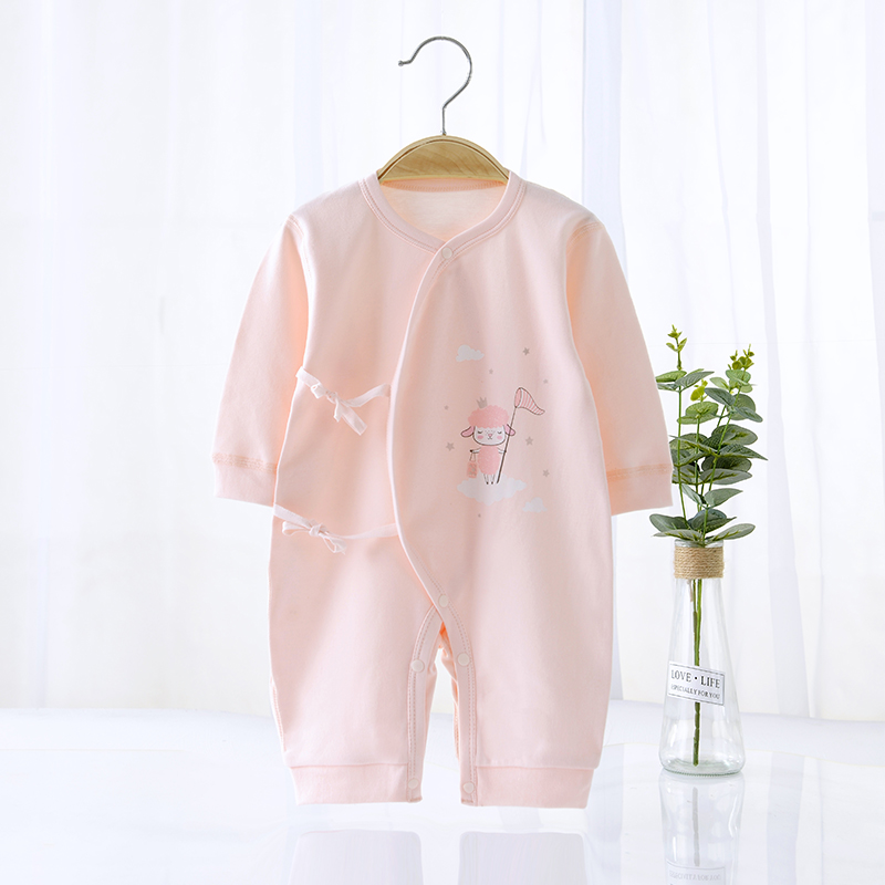 紫香童新生儿连体衣夏季纯棉0-3月宝宝长袖空调服满月婴儿衣服春