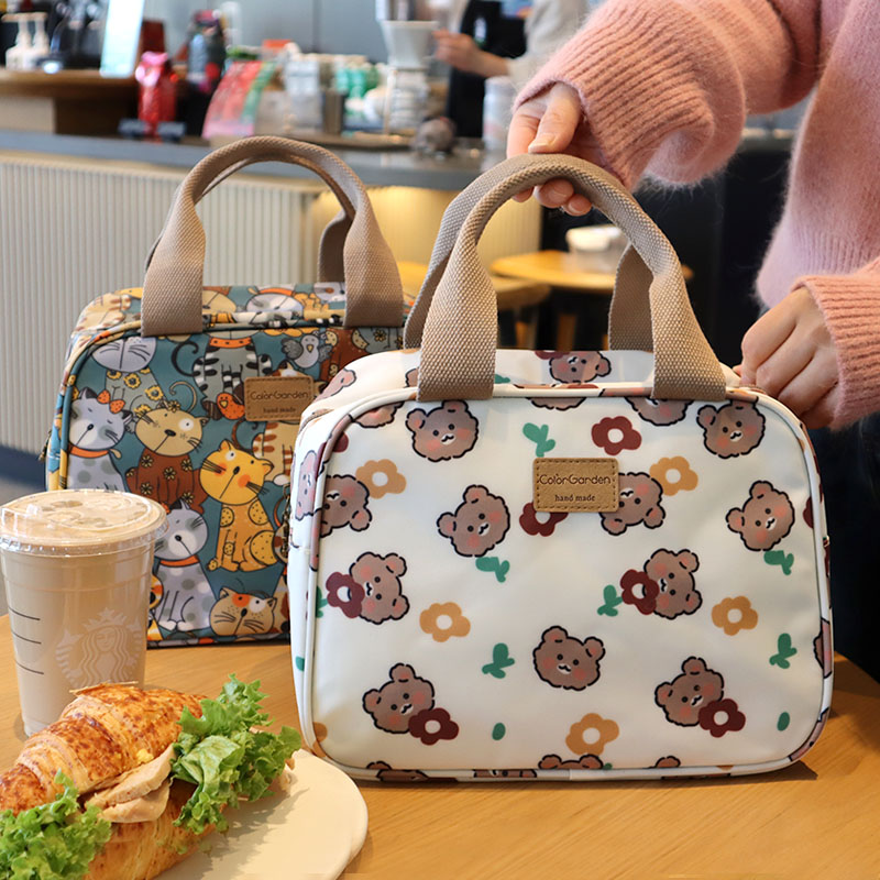 韩国卡通防水牛津布大容量便当包手提保温饭盒袋子学生带饭野餐包