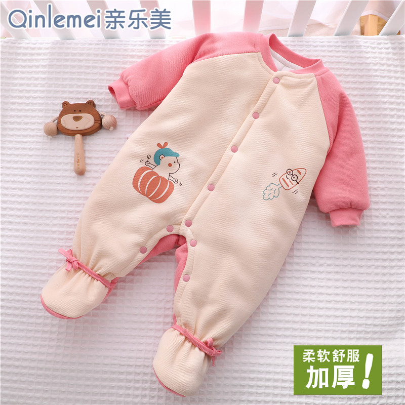 新生婴儿夹棉加厚棉服薄棉0一6六个月宝宝冬款秋冬季包脚连体衣服