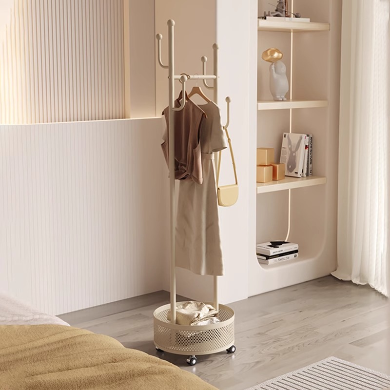 衣架落地卧室可移动小型挂衣架床边家用不占地奶油风脏衣篓衣帽架