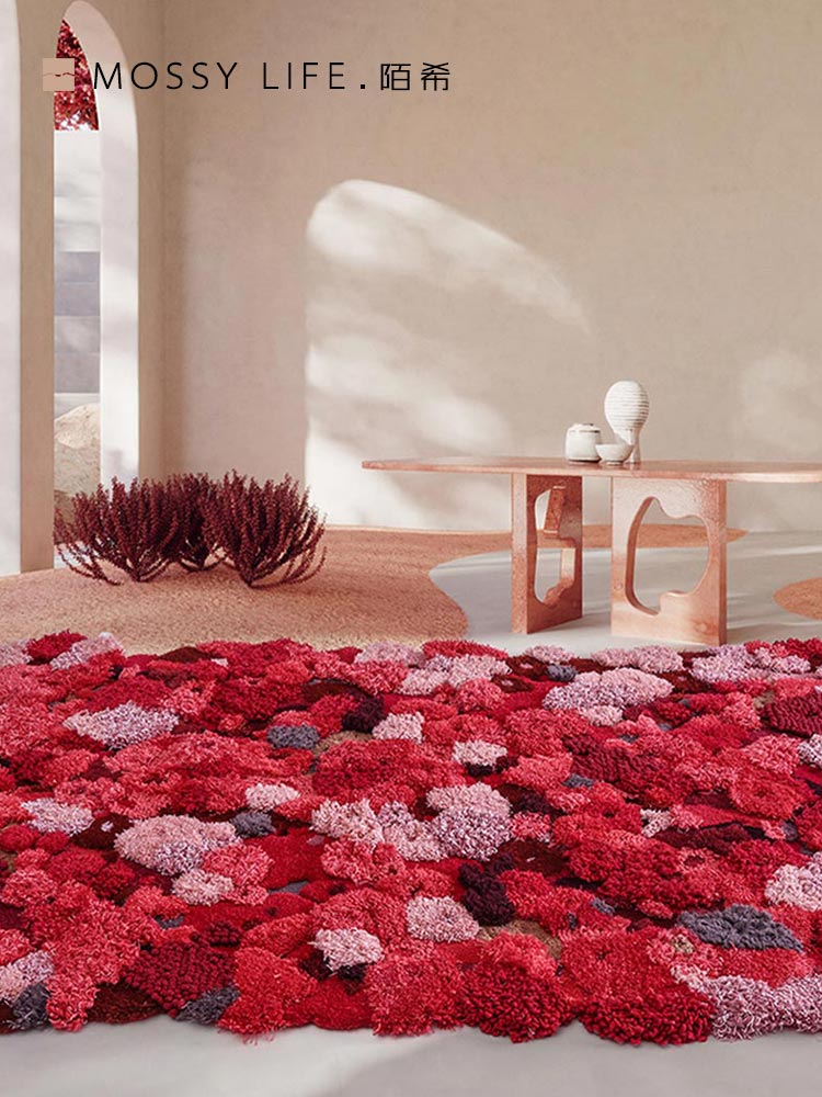 莫奈花海艺术 手工红地毯ins风客厅茶几地毯书房卧室羊毛床边毯厚
