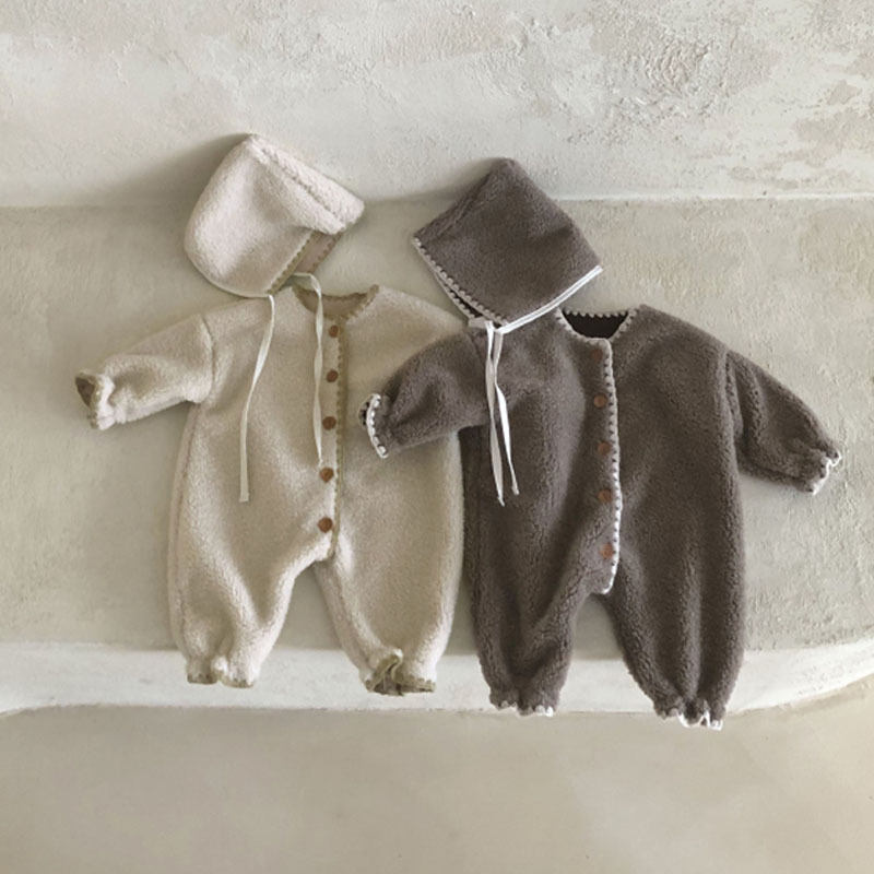 韩版ins婴儿宝宝冬装加绒羊羔绒连体衣外出服可爱加厚爬服外套