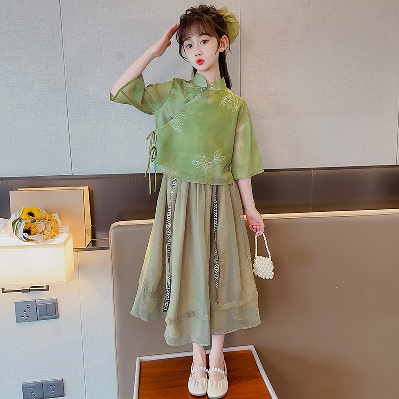 女童夏季中国风汉服套裙2024新款儿童洋气唐装连衣裙夏装裙子套装
