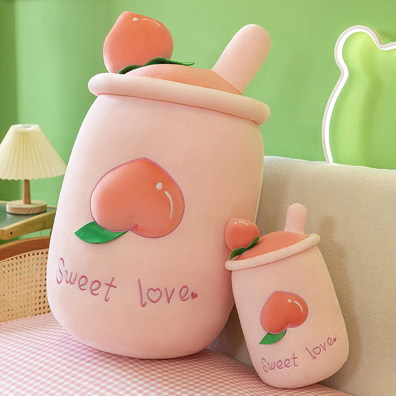粉色水绒桃子水果奶茶杯大枕超软布娃娃毛密玩具抱号靠垫道具儿童