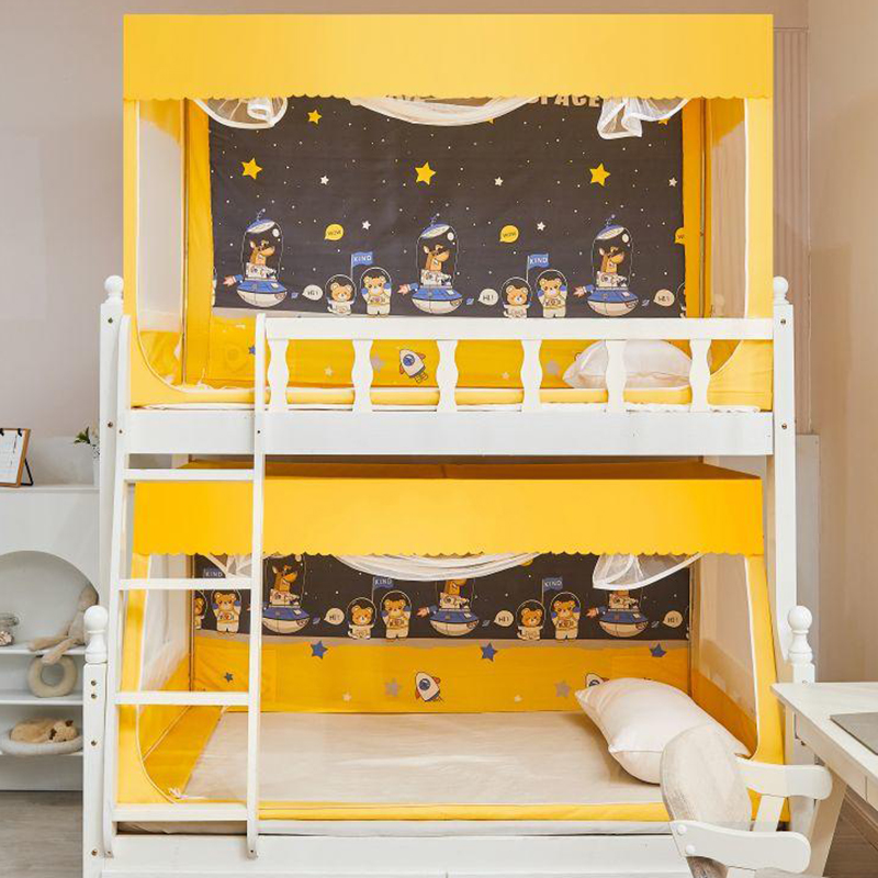 子母床梯形上下铺家用男孩男童太空人1.5m上下床蚊帐高低儿童纹账