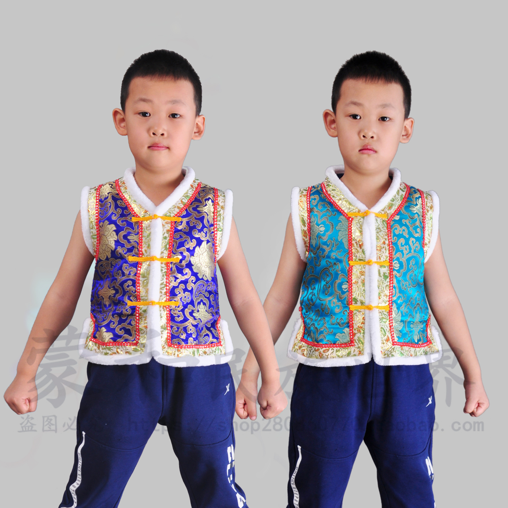 蒙古族儿童马甲日常舞蹈演出服秋冬加棉加厚款男款童装棉坎肩