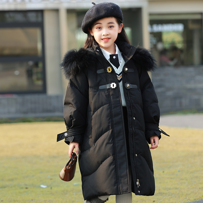 儿童羽绒服女童中长款2023新款冬装加厚韩版时尚小女孩大毛领外套