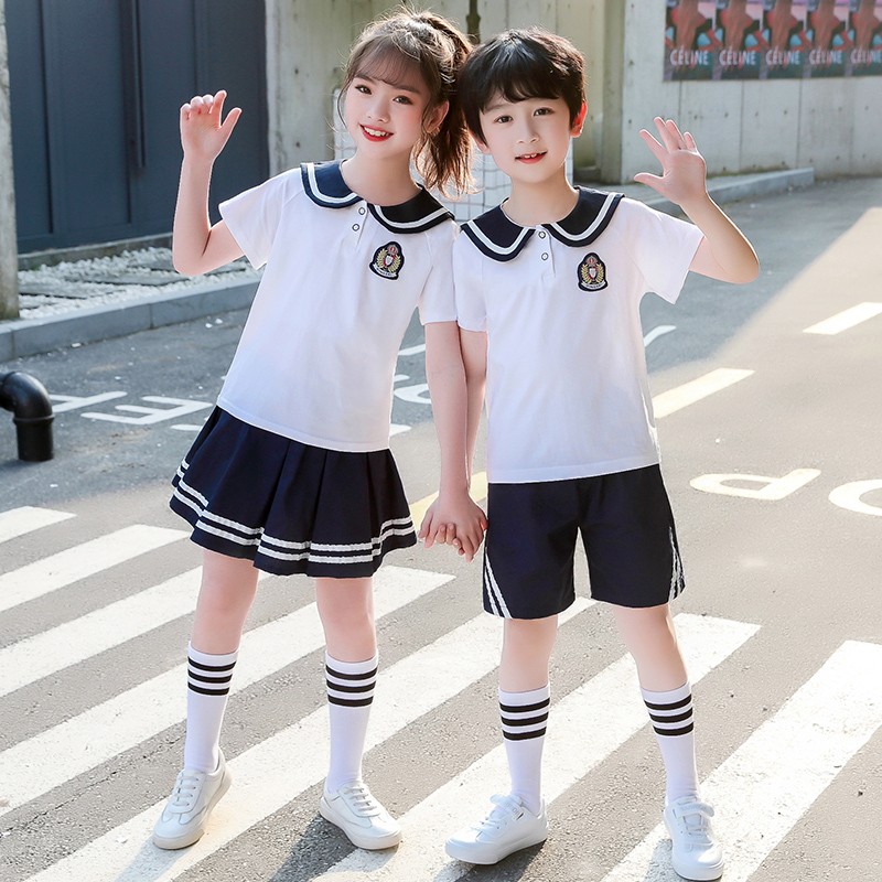 幼儿园园服夏装新款小学生英伦风海军纯棉校服儿童短袖班服表演服