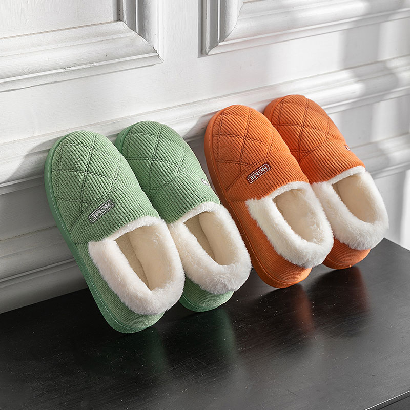 芯绒棉拖鞋女包跟冬季情侣居家室内厚底防滑毛绒保暖新款月子鞋.