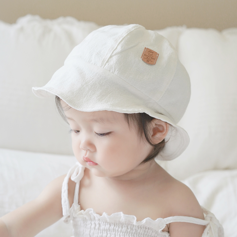 韩国进口婴儿帽子夏凉帽宝宝遮阳防晒帽纯棉薄款空顶透气儿童大檐