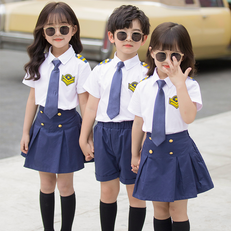幼儿园夏季装男女班服海军风短袖套装夏装学院风韩版校服拍照衣服