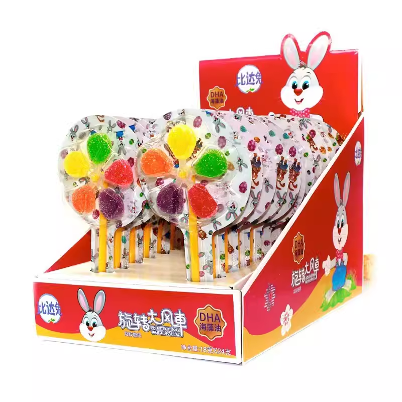 比达兔益生菌软糖小风车棒棒糖创意糖果儿童零食礼物玩具糖24支