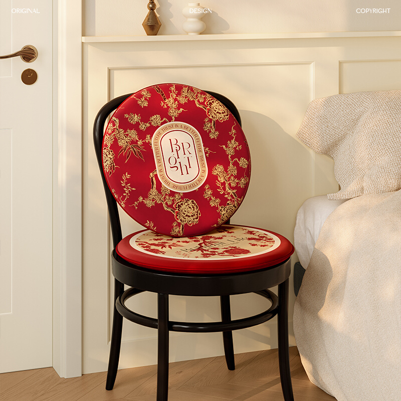 A多琳红色复古结婚圆形家用餐桌椅子坐垫透气防滑窗垫座垫子