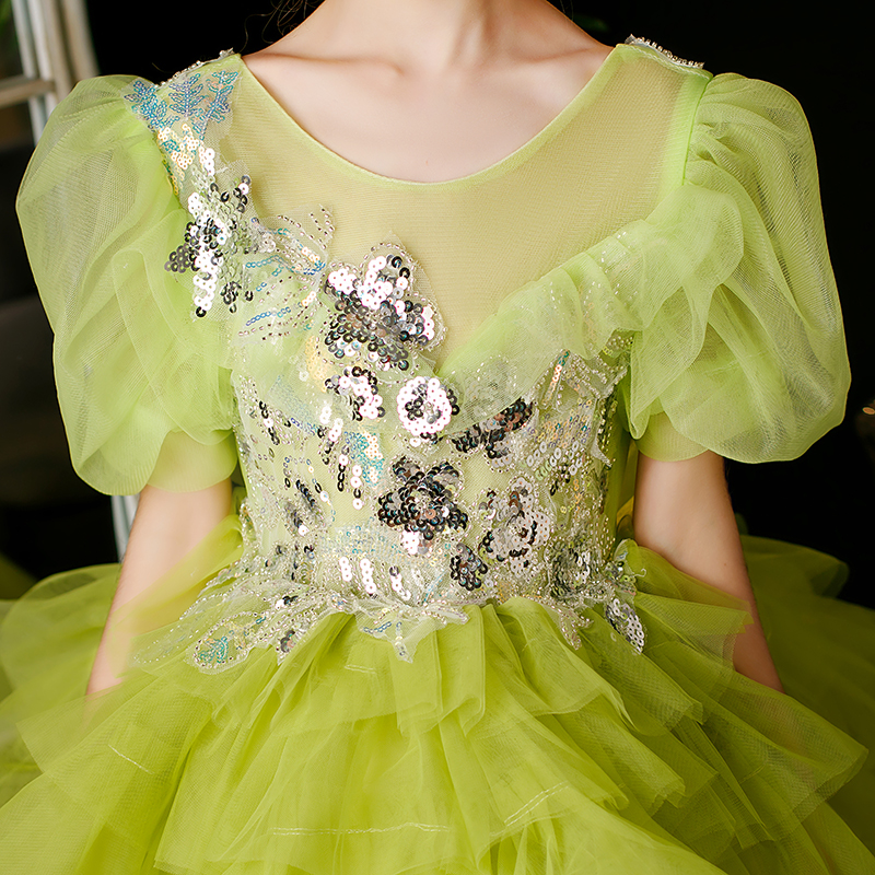 走秀艺考森系绿色定制女童洋气模特高端钢琴演出服儿童礼服公主裙