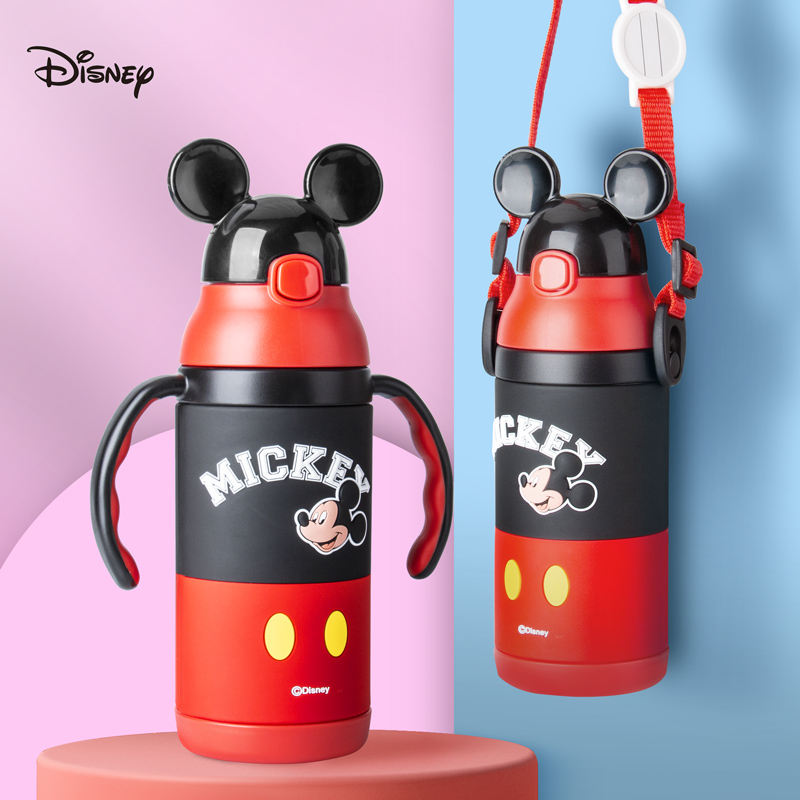 迪士尼宝宝保温杯带吸管手柄水壶小孩2-3岁1儿童防摔水瓶婴儿水杯