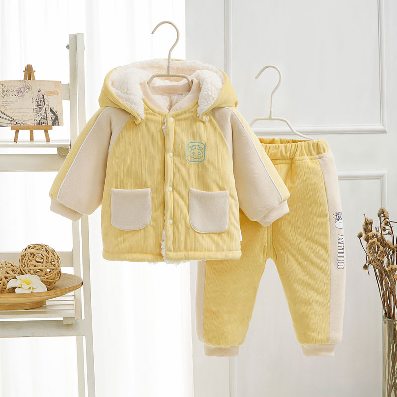 宝宝衣服加绒加厚冬季保暖新生儿外出服抱衣婴儿套装夹棉棉衣冬装