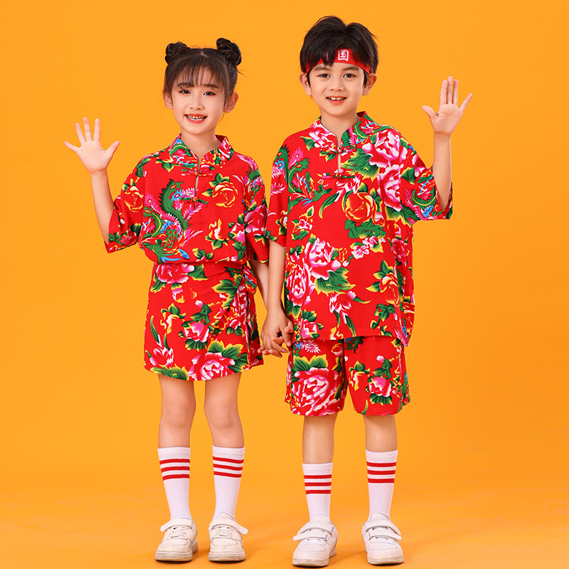 幼儿园六一儿童演出服舞蹈合唱服装小学生啦啦队表演服中国红套装