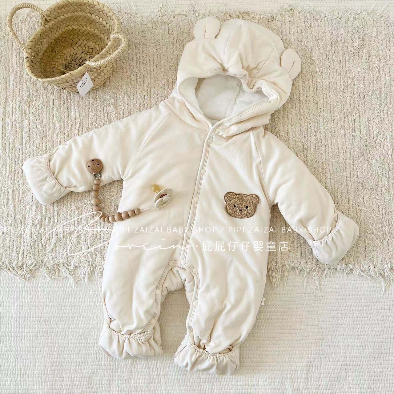 婴儿棉衣服冬装连体衣加厚秋冬季套装新生儿夹棉哈衣宝宝保暖棉服